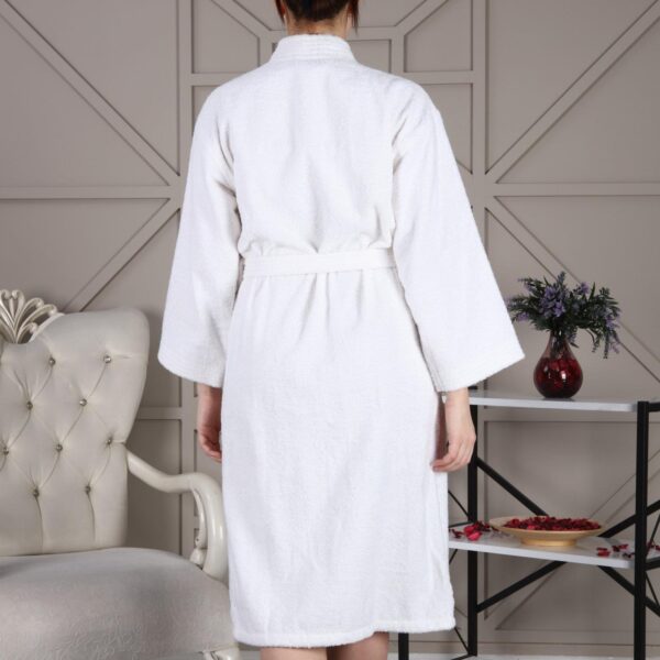 Unisex Pamuklu Beyaz Kimono Bukle Bornoz