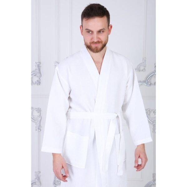 Unisex Pamuklu Beyaz Kimono Pike Bornoz