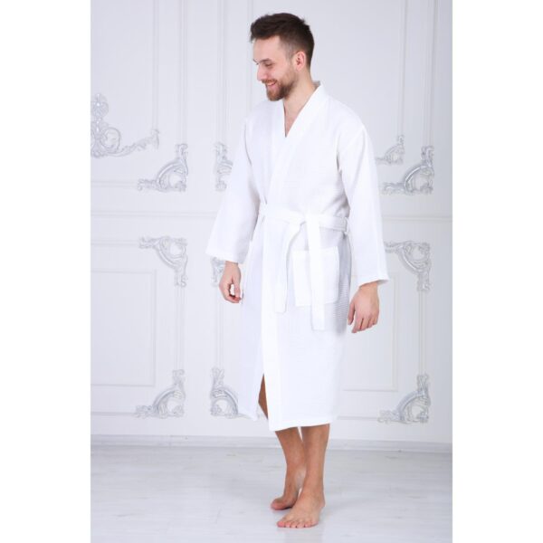 Unisex Pamuklu Beyaz Kimono Pike Bornoz